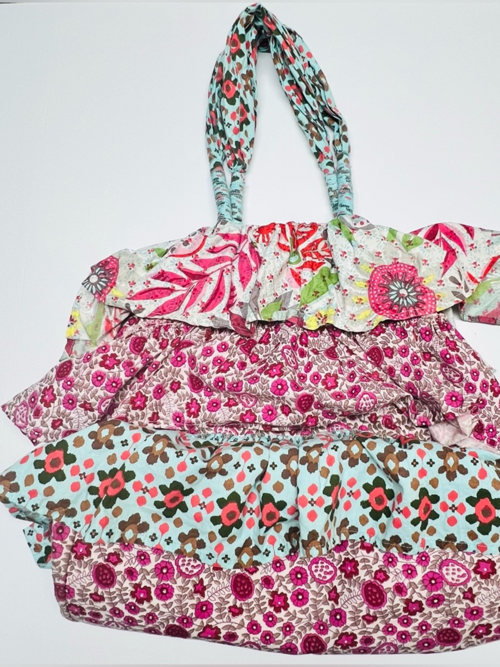 FUNKTION White Label‎ Patchwork Ruffle Tote Bag Floral Boho Cotton Shoulder Bag - Picture 10 of 10